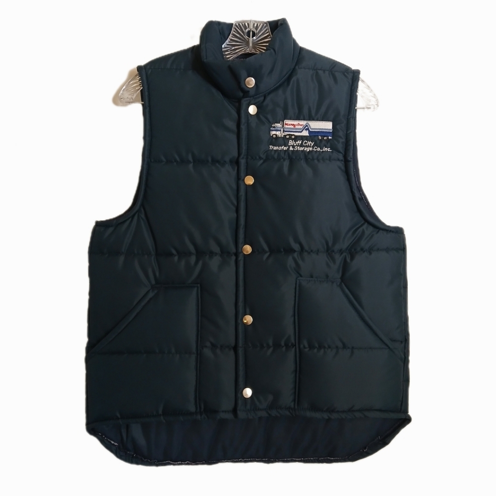 VTG Atlas Van Lines Size M 80s Blue Trucker Puffer Vest Bluff City Embroidered